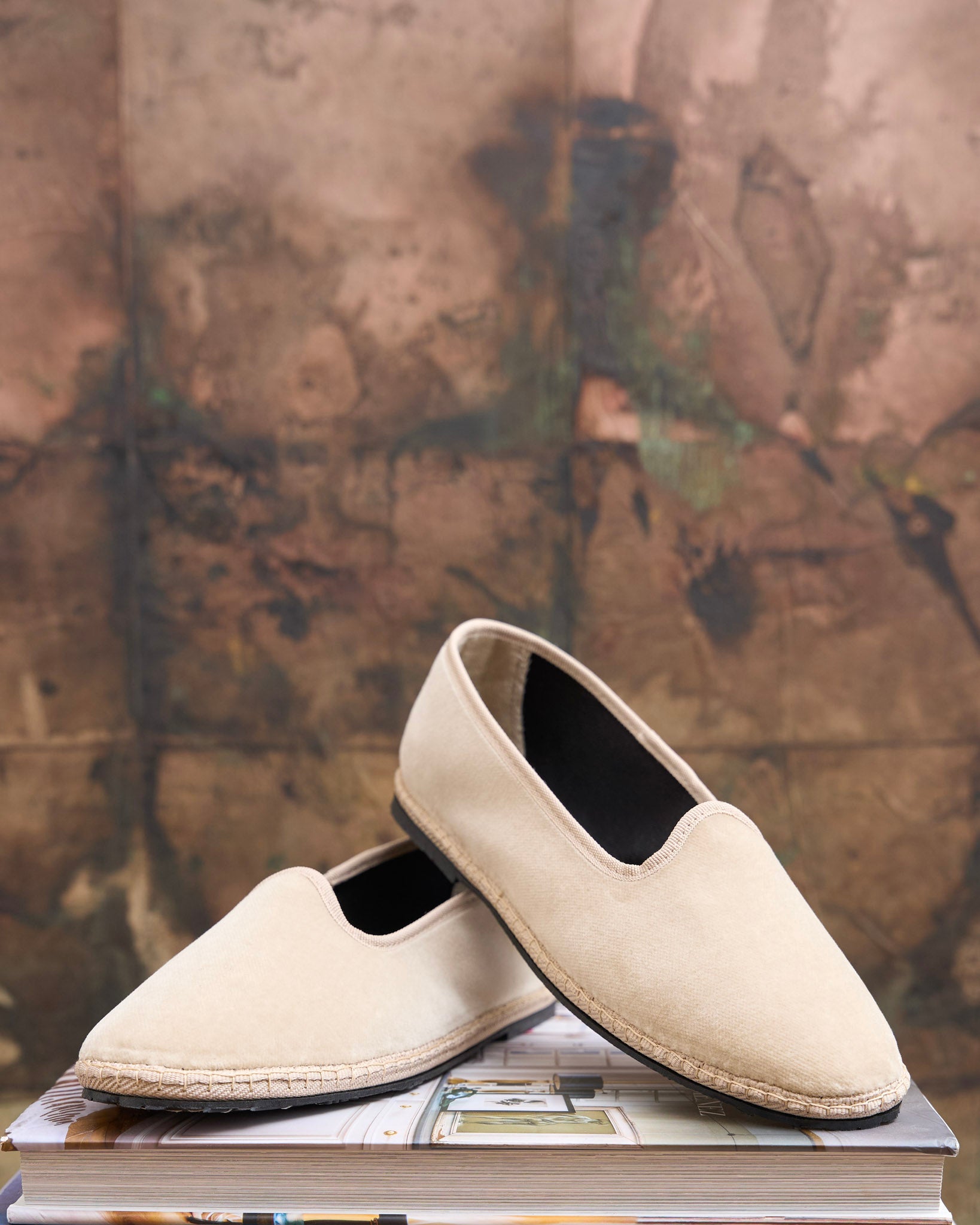 LA TRANQUILLINA Rialto beige friulane shoes – Italian handmade velvet slippers