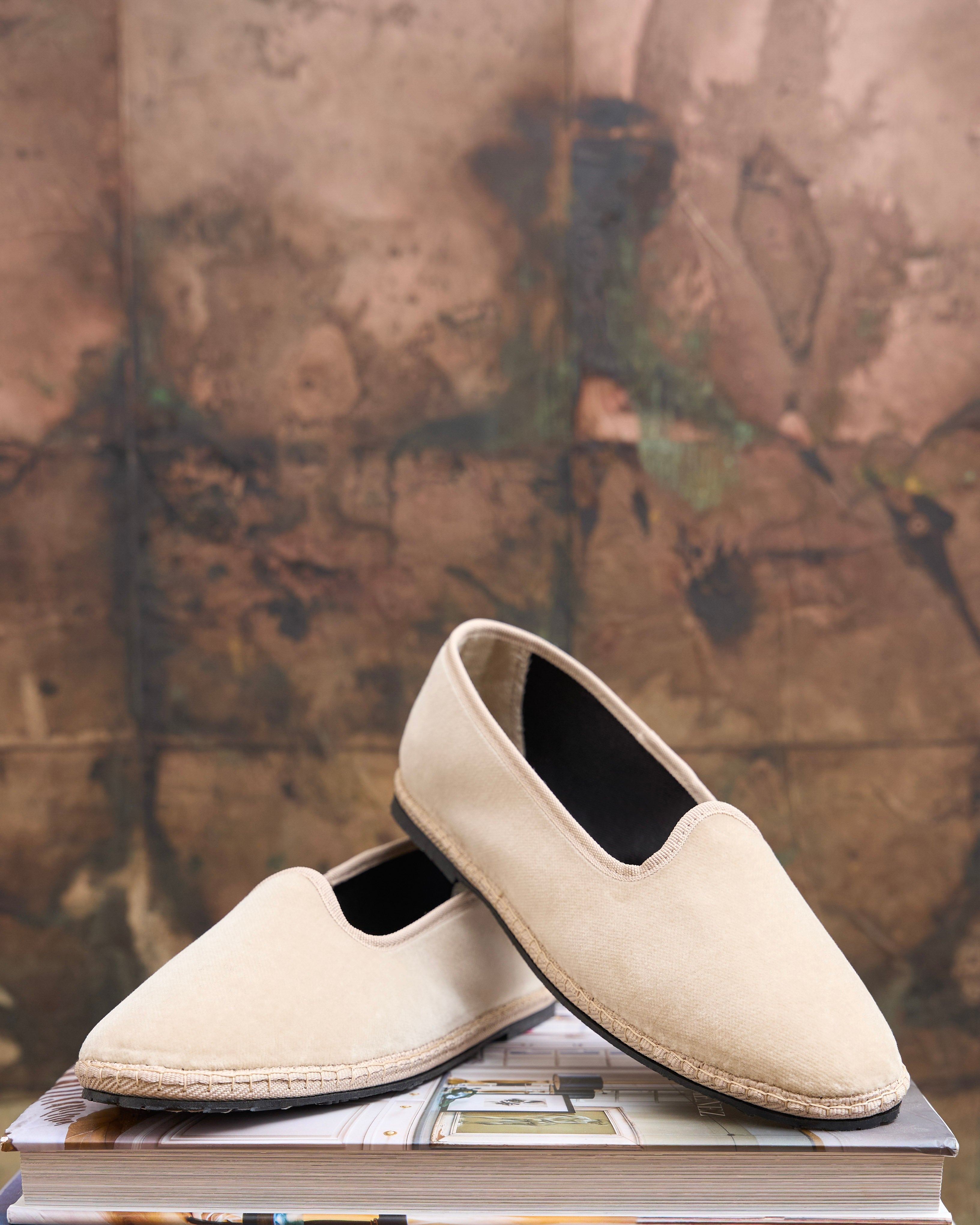 LA TRANQUILLINA Rialto beige friulane shoes – Italian handmade velvet slippers