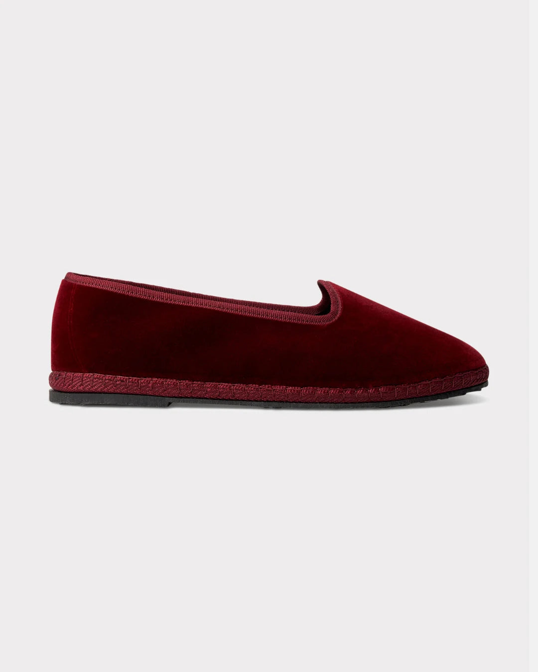 Bordeaux velvet Rialto friulane shoes by LA TRANQUILLINA, side view