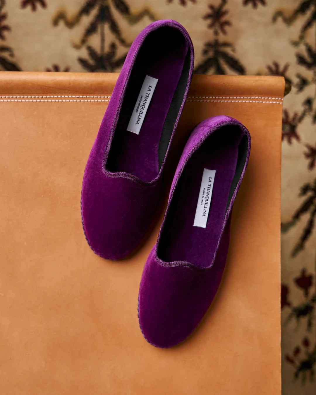 Purple velvet Rialto friulane shoes by LA TRANQUILLINA, top view