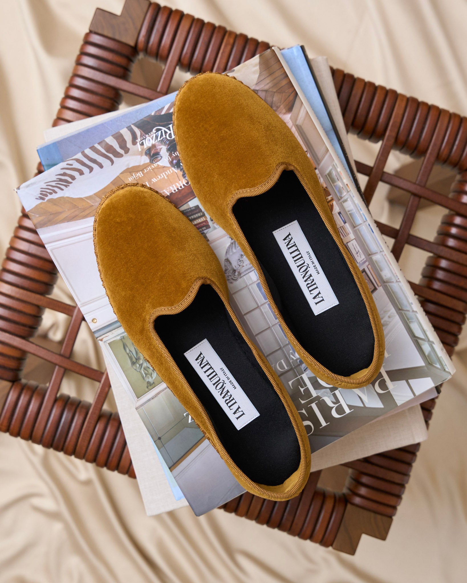 LA TRANQUILLINA Rialto friulane Venetian velvet loafers cannella handmade in Italy