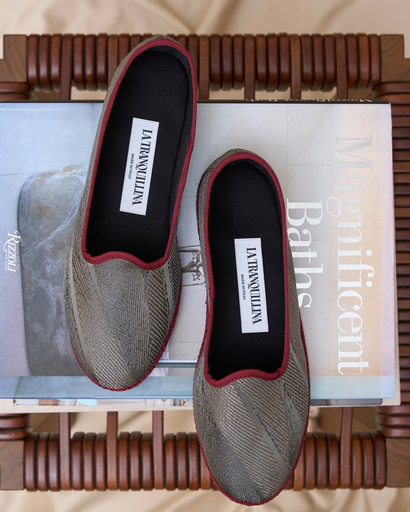 LA TRANQUILLINA friulane shoes, furlane, Venetian slippers in Rubelli fabric handmade in Italy