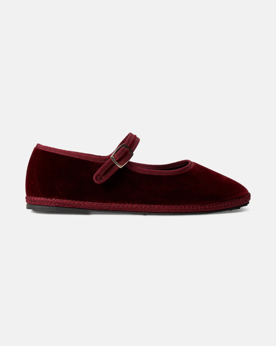Bordeaux velvet Mary Jane friulane shoes by LA TRANQUILLINA, side view
