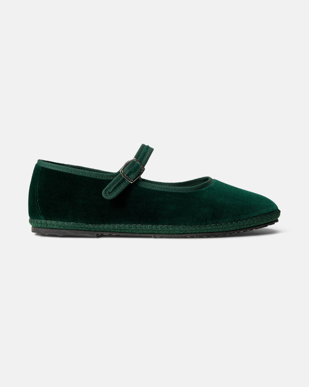 Green velvet Mary Jane friulane shoes by LA TRANQUILLINA, side view