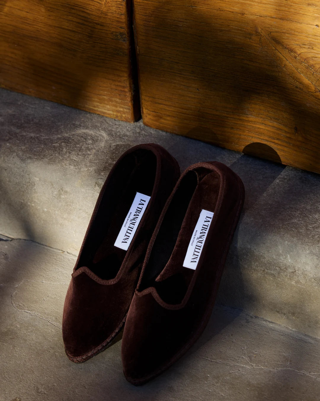 Brown LA TRANQUILLINA pointed toe friulane shoes in velvet